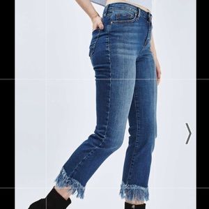 Topshop DREE Blue Cropped Fringe Distressed Hem Denim